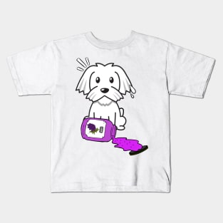 Funny white dog spilled grape jam Kids T-Shirt